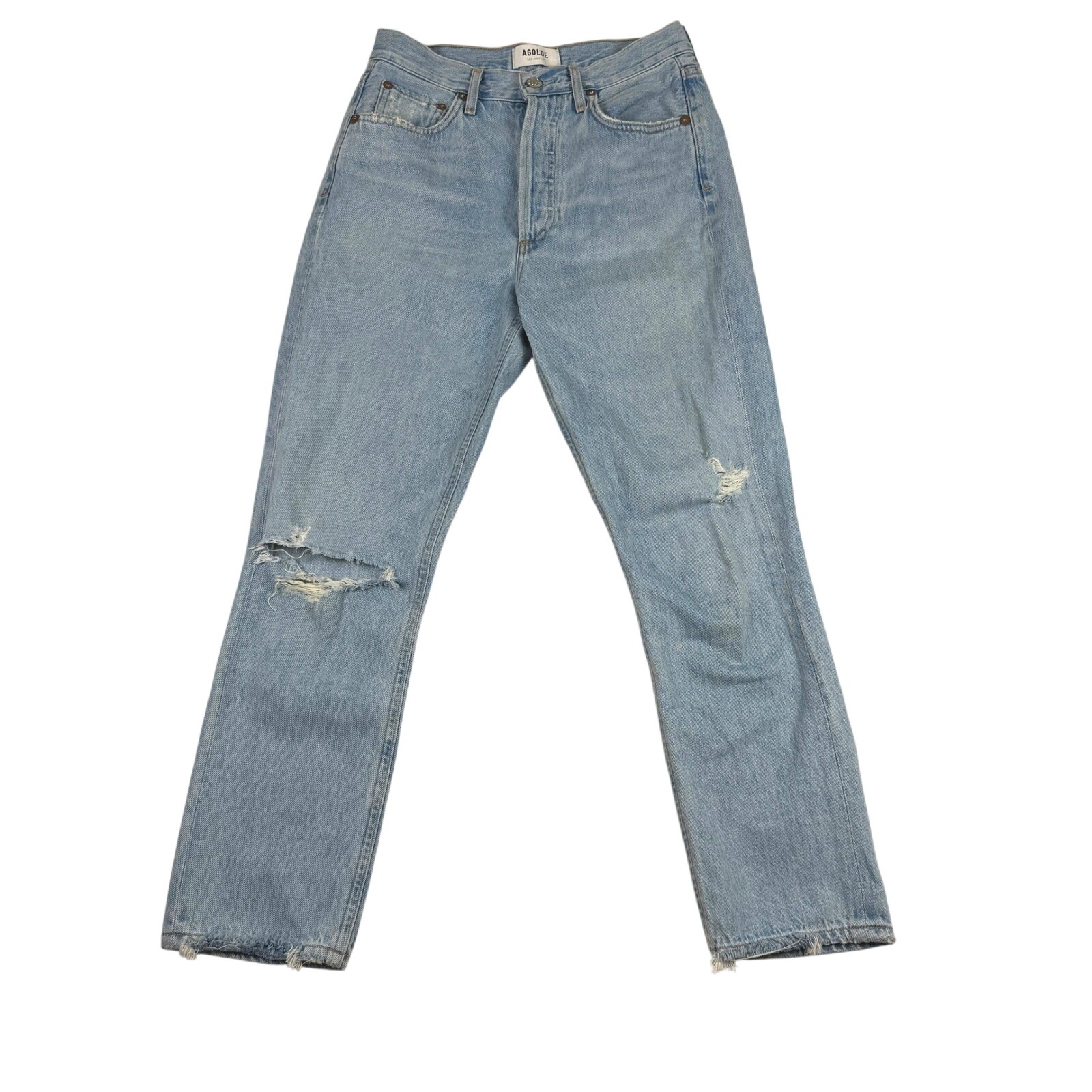Agolde Distressed Straight Leg Light Wash Denim Jeans Size 25 Ripped